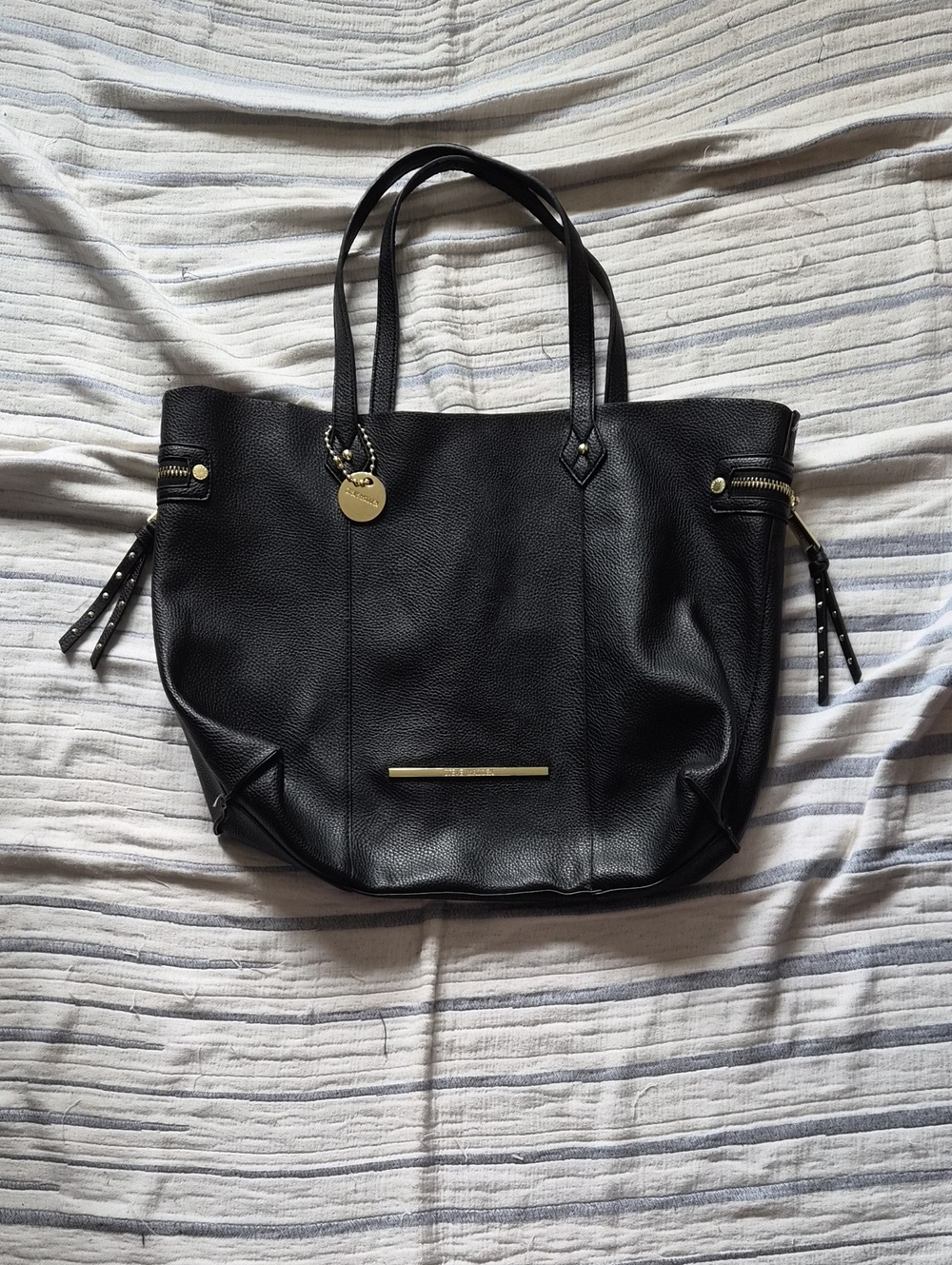 Black Faux Leather Tote Bag with Gold Accents